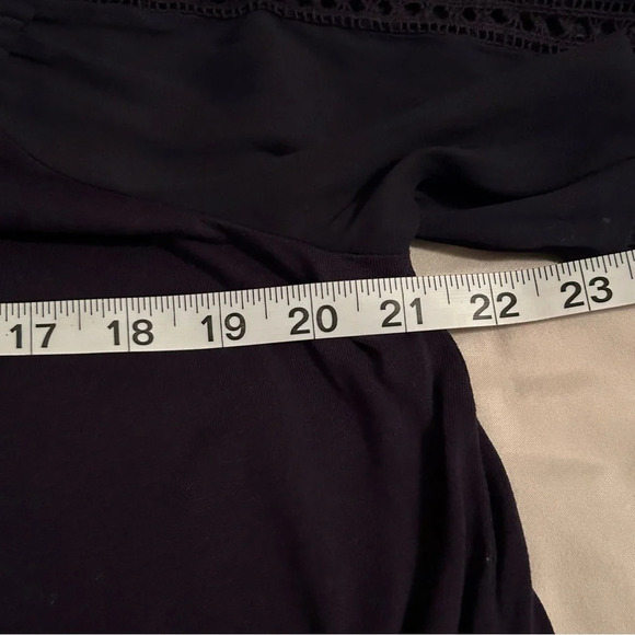 Loft Womens Lg Navy Blue Off The Shoulder Chiffon Blouse Windowpane Puff Sleeve - Picture 8 of 9